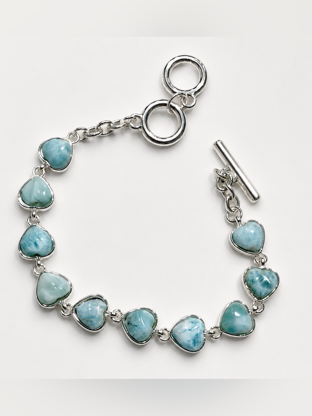 Larimar  Stones Silver  Heart-Link Bracelet